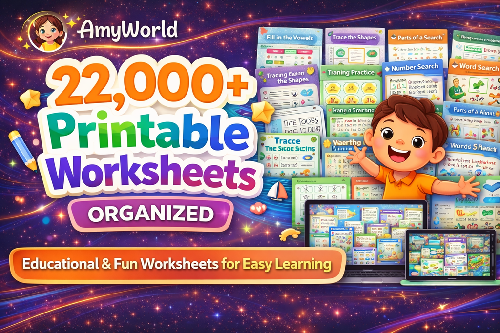 22,000+ Kids Printable Worksheets 📚 | All-in-One Learning Bundle | Instant Access | AmyWorld