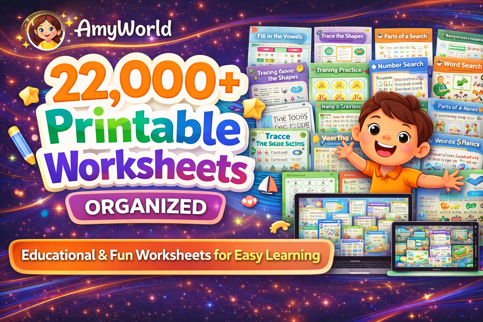 22,000+ Kids Printable Worksheets 📚 | All-in-One Learning Bundle | Instant Access | AmyWorld