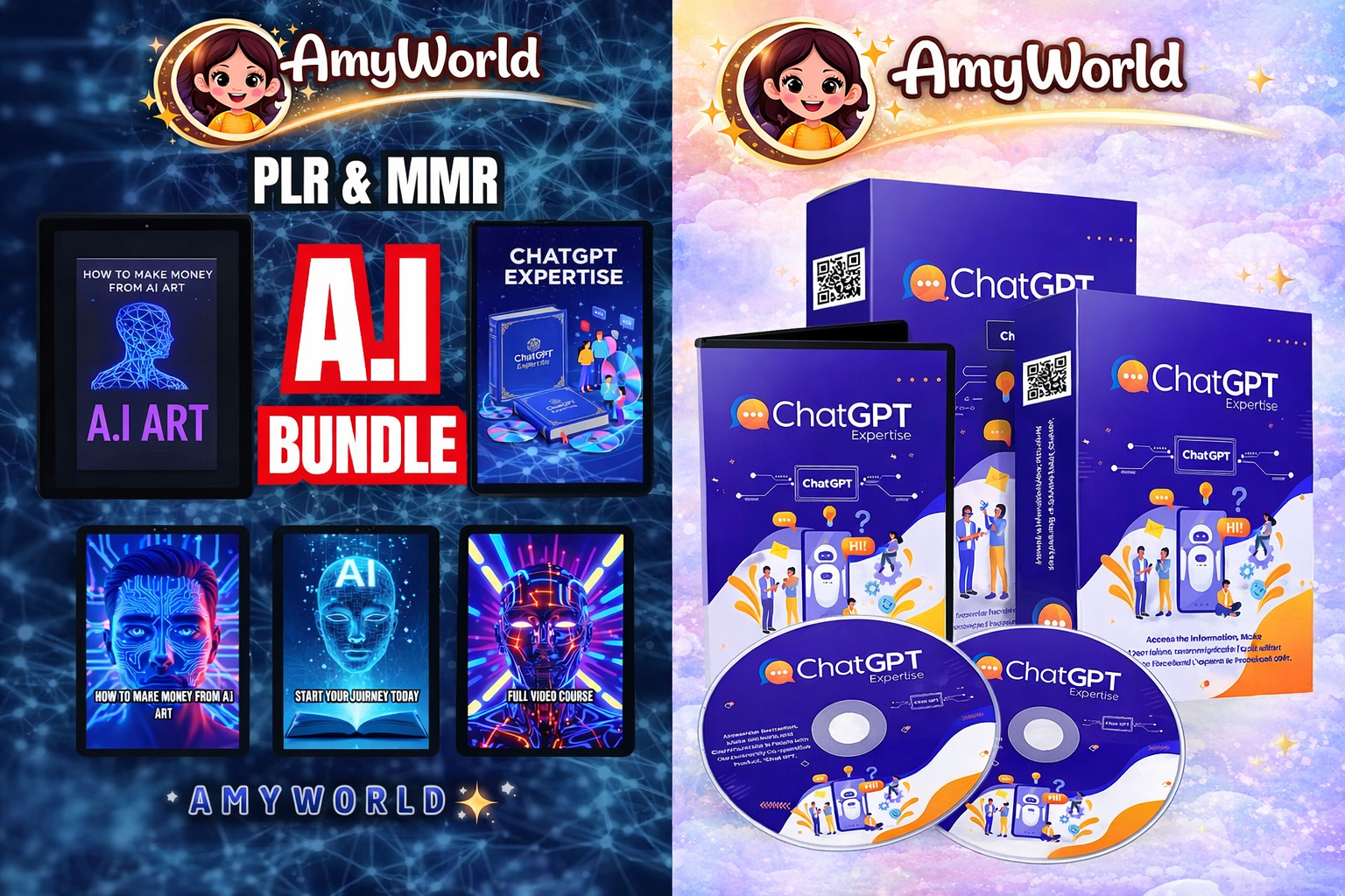 AmyWorld Ultimate AI Business Growth Bundle – ChatGPT, AI Art & Video Courses | Digital Download | Instant Access