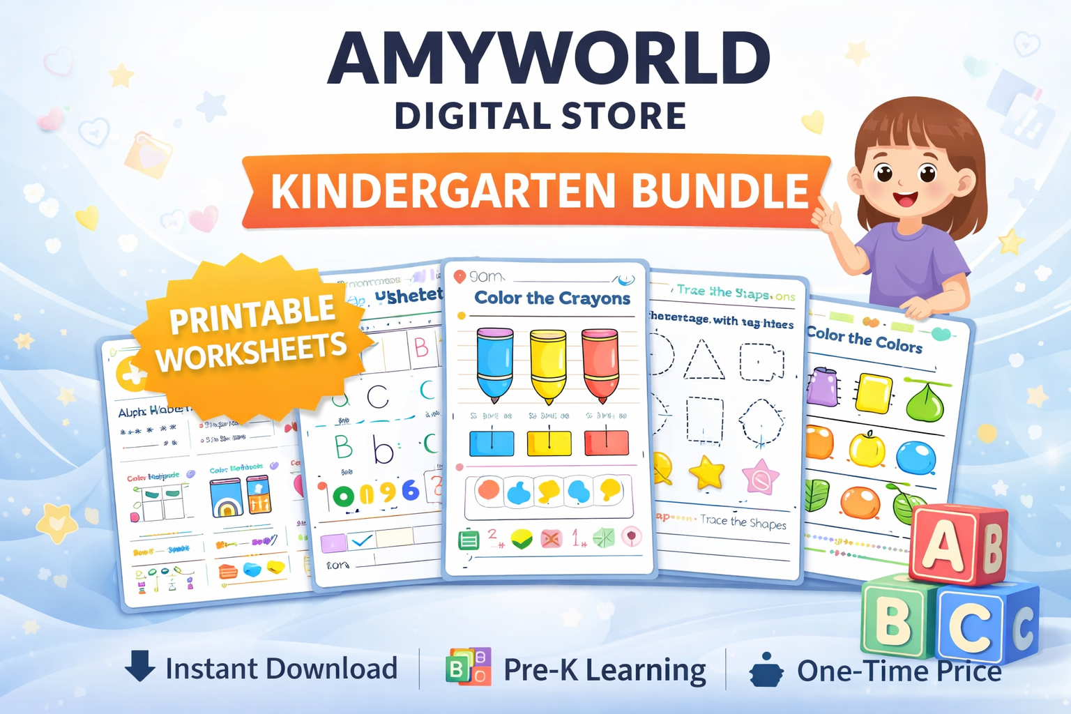 Kindergarten Worksheets Bundle | 1000+ Printable Activities | Preschool Learning Pack | Kids Educational Worksheets | Instant Download