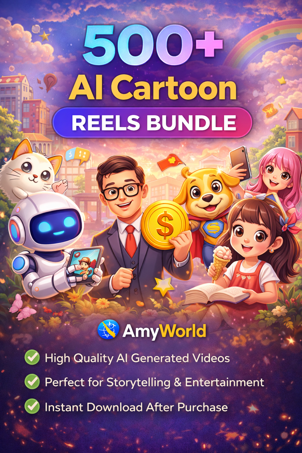 500+ Cartoon Story Reels Bundle | Viral Cartoon Story Videos | Instant Download – AmyWorld