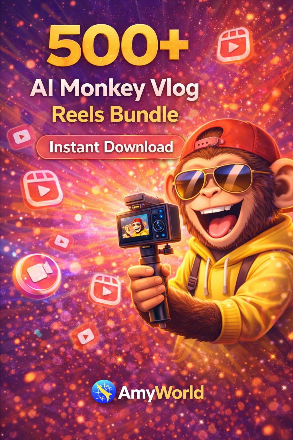 500+ AI Monkey Vlog Reels Bundle | Funny Viral Animal Reels Pack | Instant Download – AmyWorld