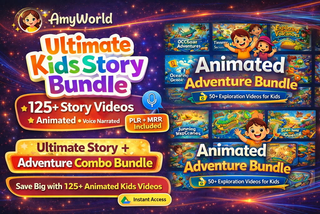 AmyWorld Ultimate Kids Combo Bundle – 125+ Animated Story & Adventure Videos | Voice Narration| Instant Download