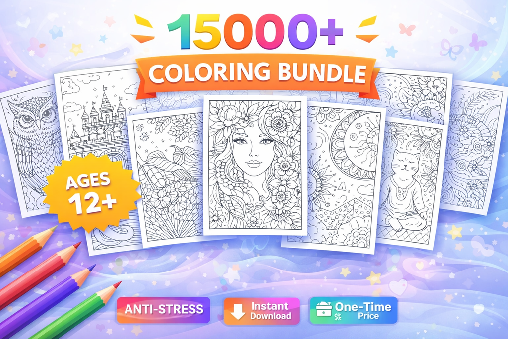 15000+ Coloring Pages Bundle | Adult Coloring Book Printable | Stress Relief & Relaxation | Mandala, Floral, Fantasy Art | Instant Download