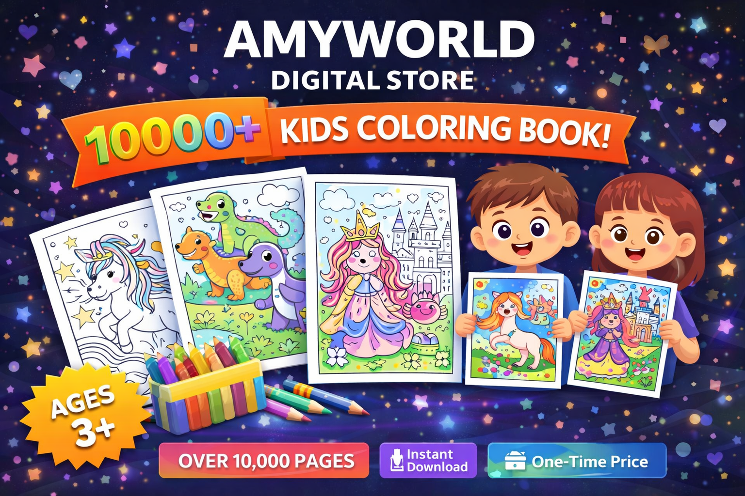 10000+ Kids Coloring Pages Bundle | Printable Coloring Book for Kids | Fun Learning Activities | Ages 3+ | Instant Download