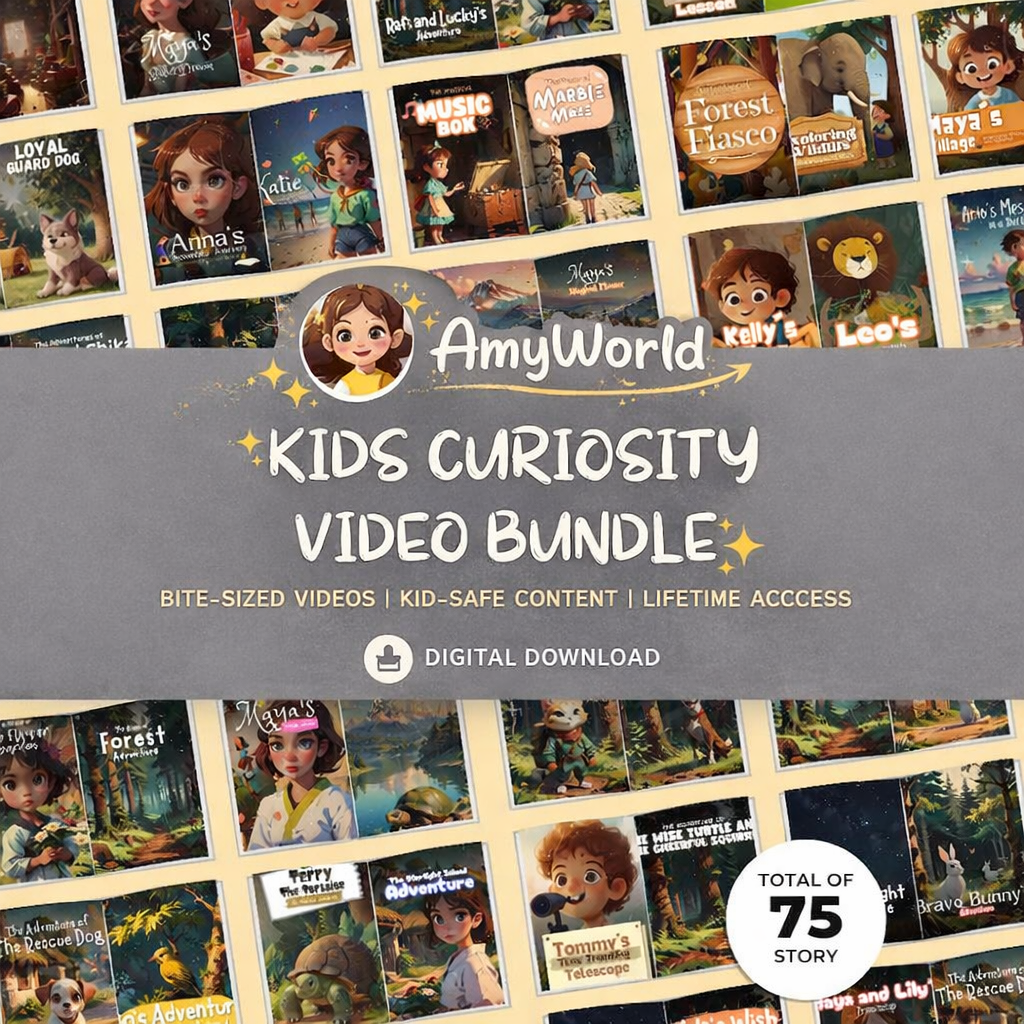 Kids Digital Video Bundle – Animated Adventure & Bedtime Stories (75+ Videos) | Instant Download | AmyWorld