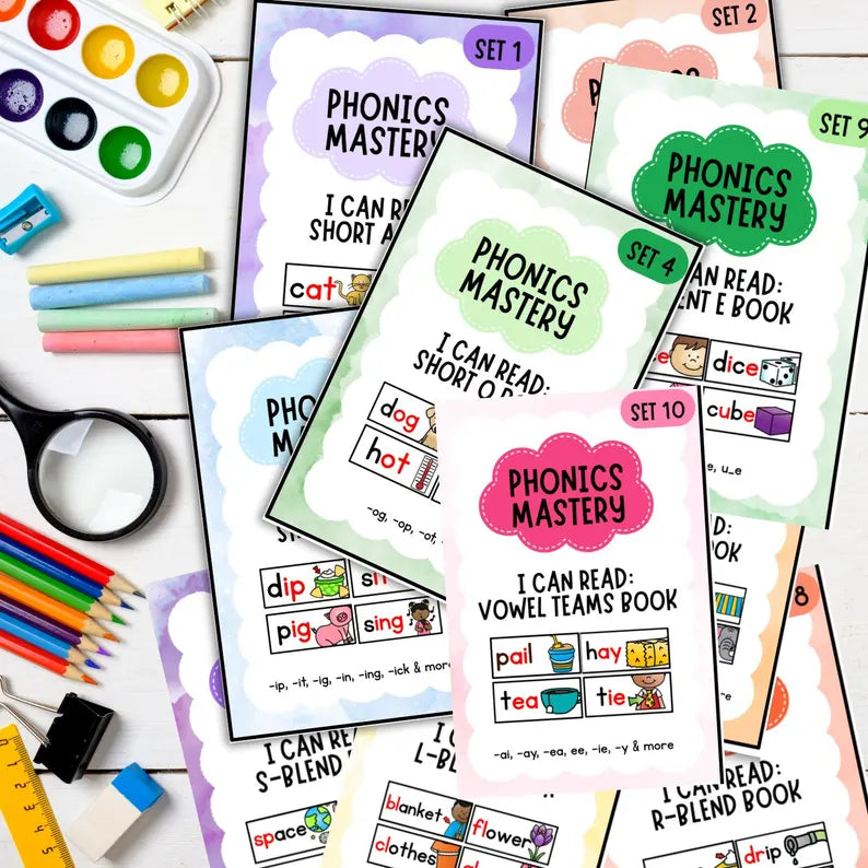 Phonics Mastery Bundle – 15 Sets, 64+ Pages | Learn to Read, Sight Words & CVC Activities (Ages 5–7) | Printable PDF | Instant Download